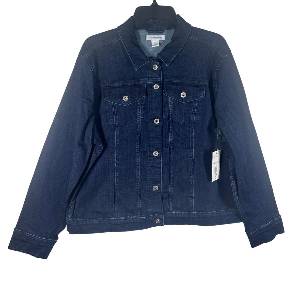 Liz Claiborne Women's Denim Jacket Blue Long Sleeve Button Front XXL Made‎ NEW